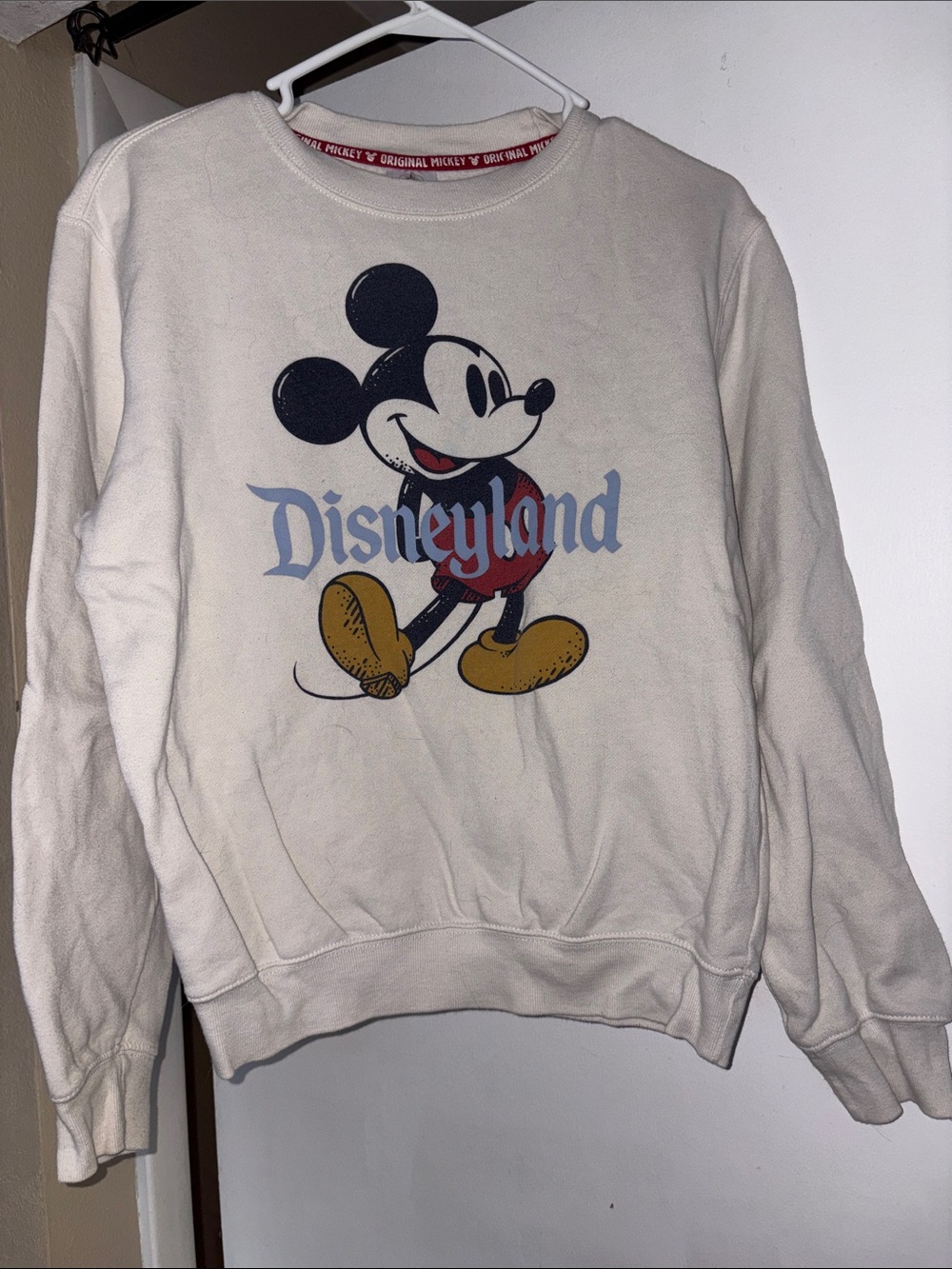 Disney Cream Sweatshirt with Red Mickey Original Neck Trim